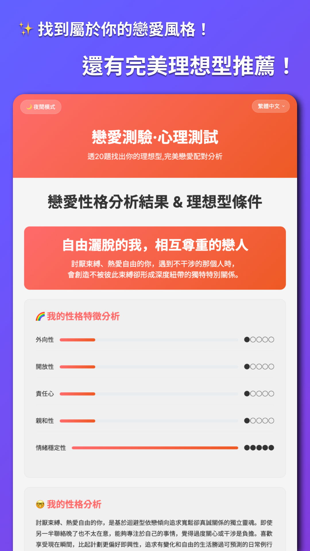 性格特質分析畫面